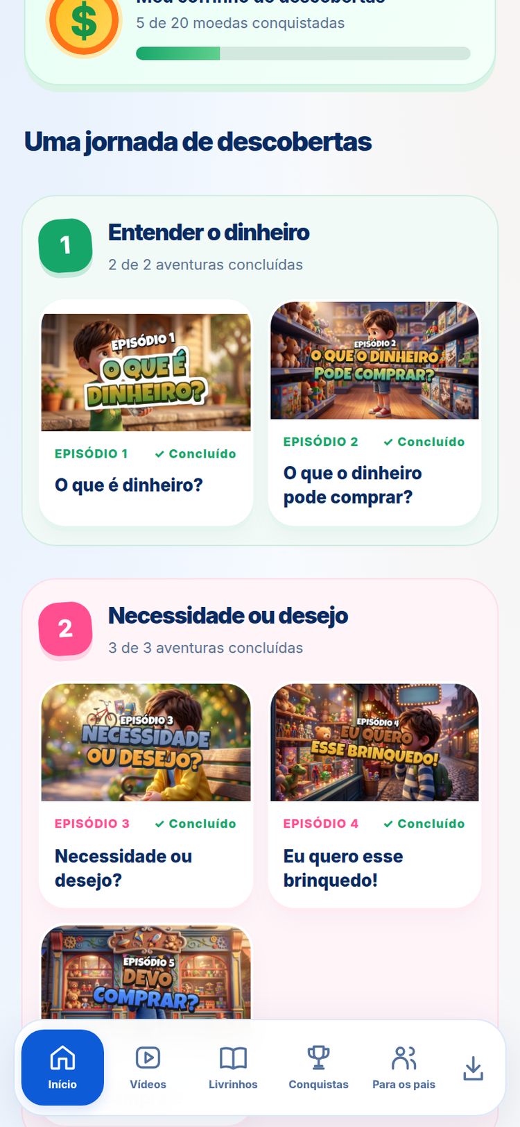 Cofrinho de moedas — tela do aplicativo